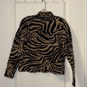 Animal Print Turtleneck Sweater Black & Brown/Tan